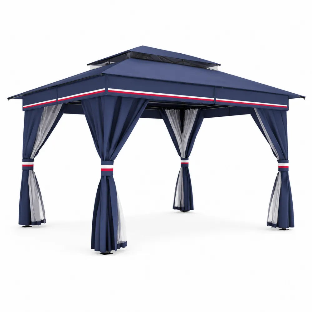 Pavillon de jardin en acier et polyester Bleu 3x4m