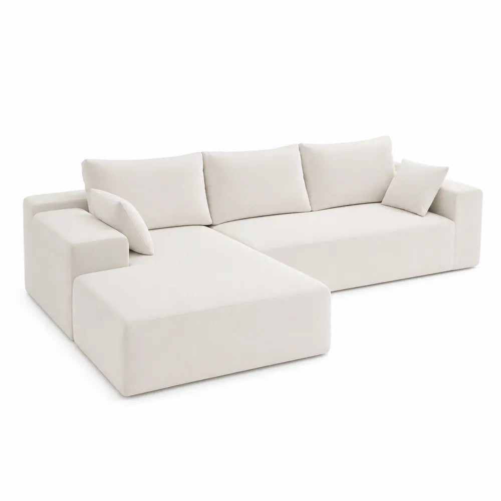 Canapé d'angle en tissu polyester avec méridienne