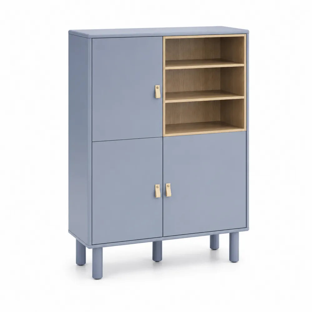 Armoire de rangement 3 portes 3 étagères Bois et MDF Gris Bleu 120cm