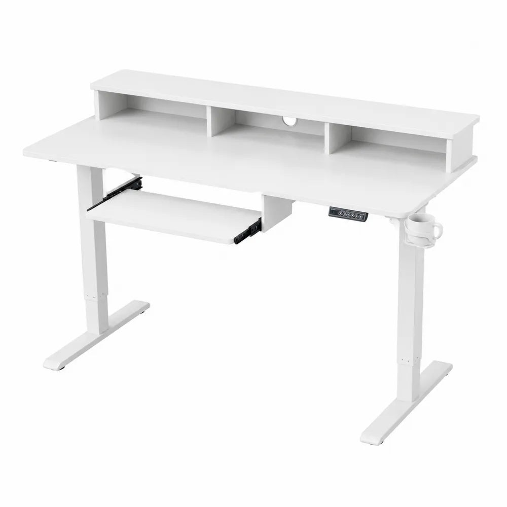 Bureau réglable en hauteur en métal et MDF avec étagère et plateau clavier