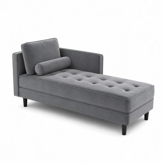 Méridienne en velours gris avec coussins