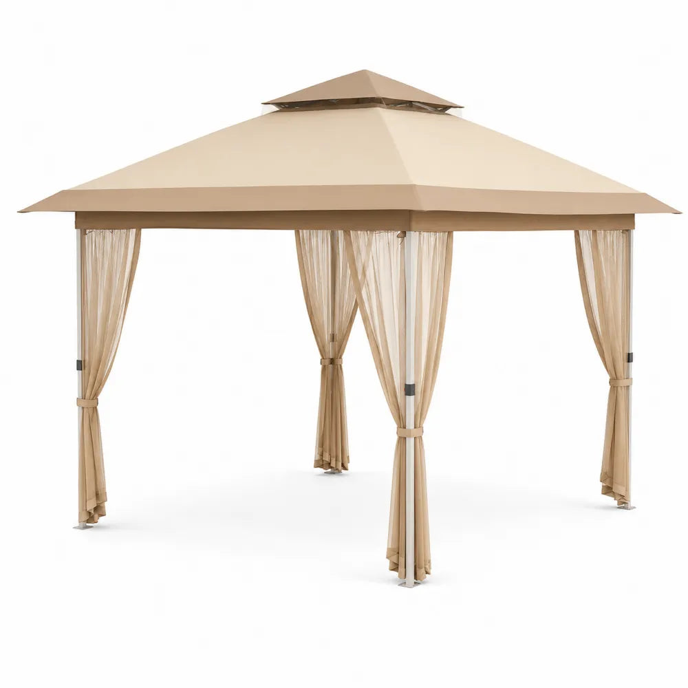 Pavillon de Jardin en Acier avec Moustiquaire Beige