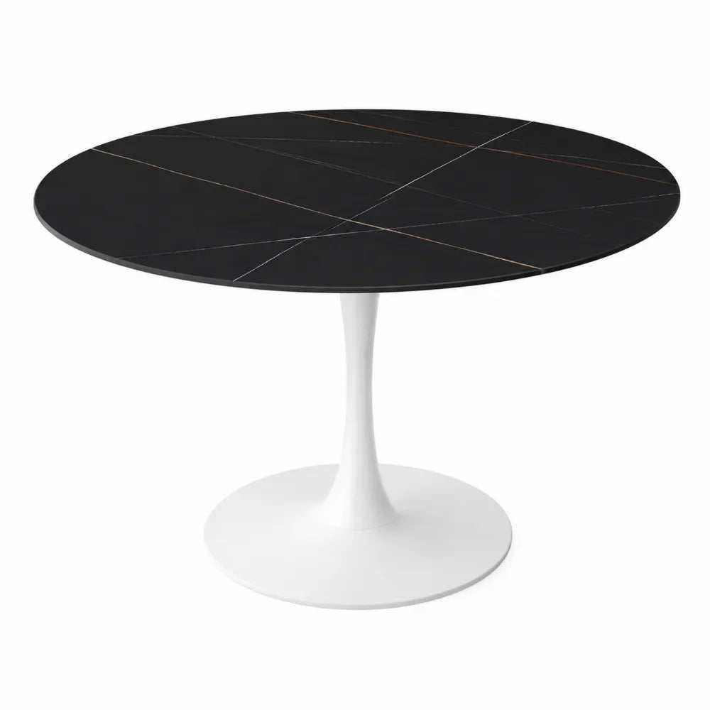 Table ronde en céramique et acier Noir et Blanc