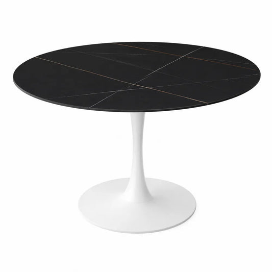 Table ronde en céramique et acier Noir et Blanc