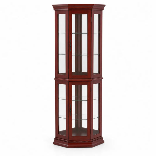 Vitrine d'angle en bois avec portes en verre