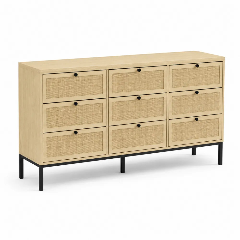 Commode en bois et rotin avec structure métallique 140x40x80 cm