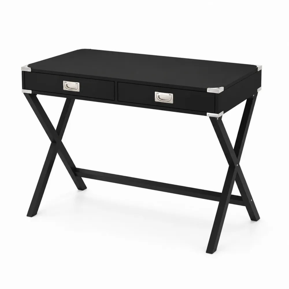 Bureau en bois et métal Noir avec tiroirs 100x50x75 cm