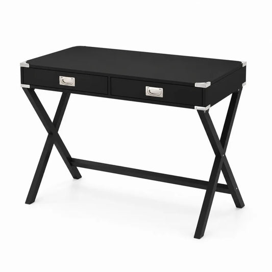 Bureau en bois et métal Noir avec tiroirs 100x50x75 cm
