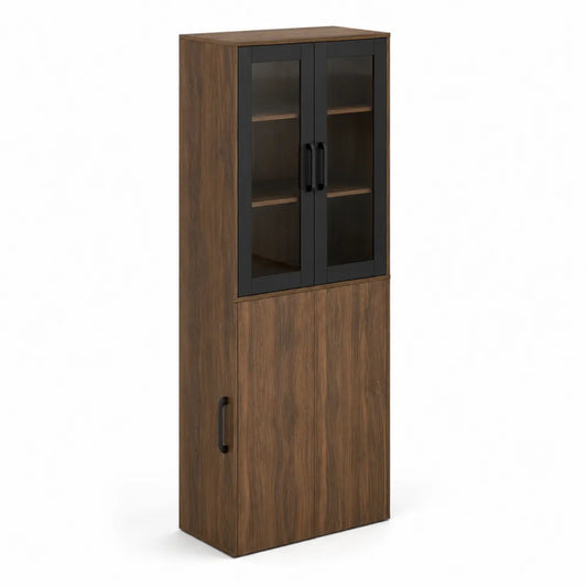 Armoire de rangement en bois et verre trempé noir, 180 cm