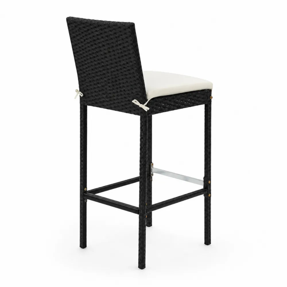 Chaise de bar en métal et résine tressée avec coussin crème