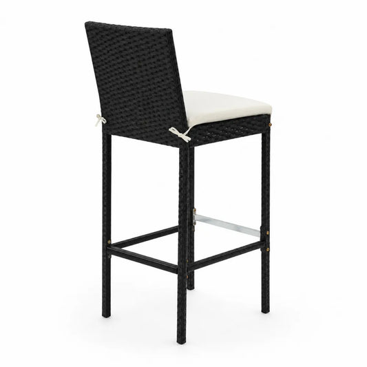 Chaise de bar en métal et résine tressée avec coussin crème