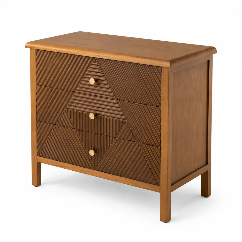 Commode en bois avec tiroirs géométriques 90x40x80 cm Marron