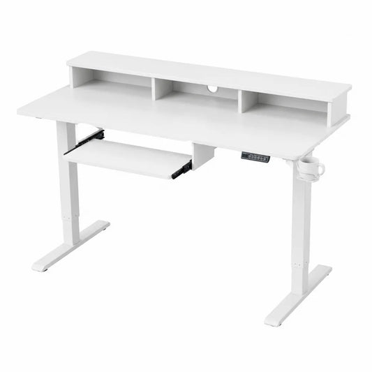 Bureau réglable en hauteur en métal et MDF avec étagère et plateau clavier